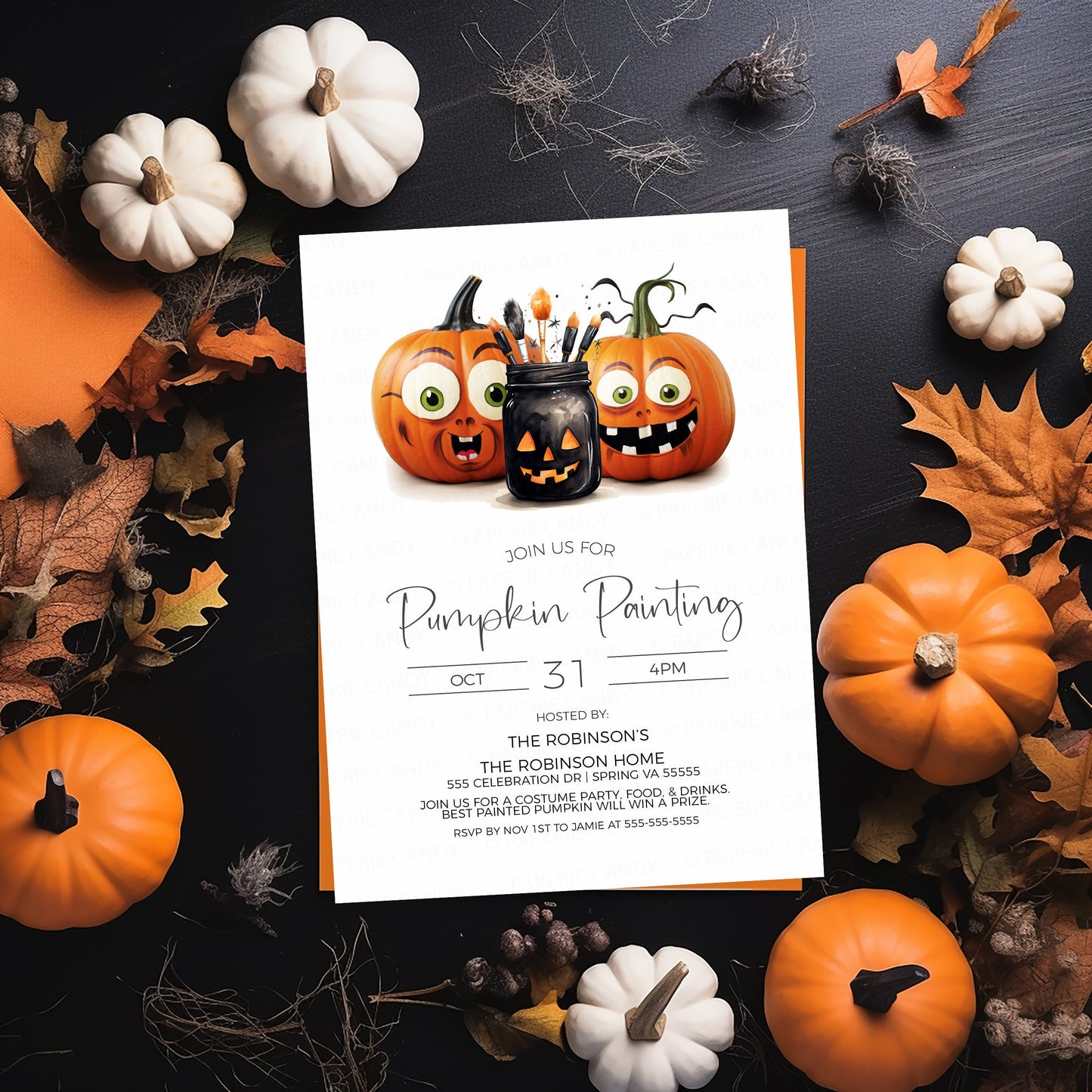Pumpkin Painting Party Invitation, Jack-o-lantern Painting Party Invite, Kids Halloween Party, Pumpkin Pizza School Event Editable Printable