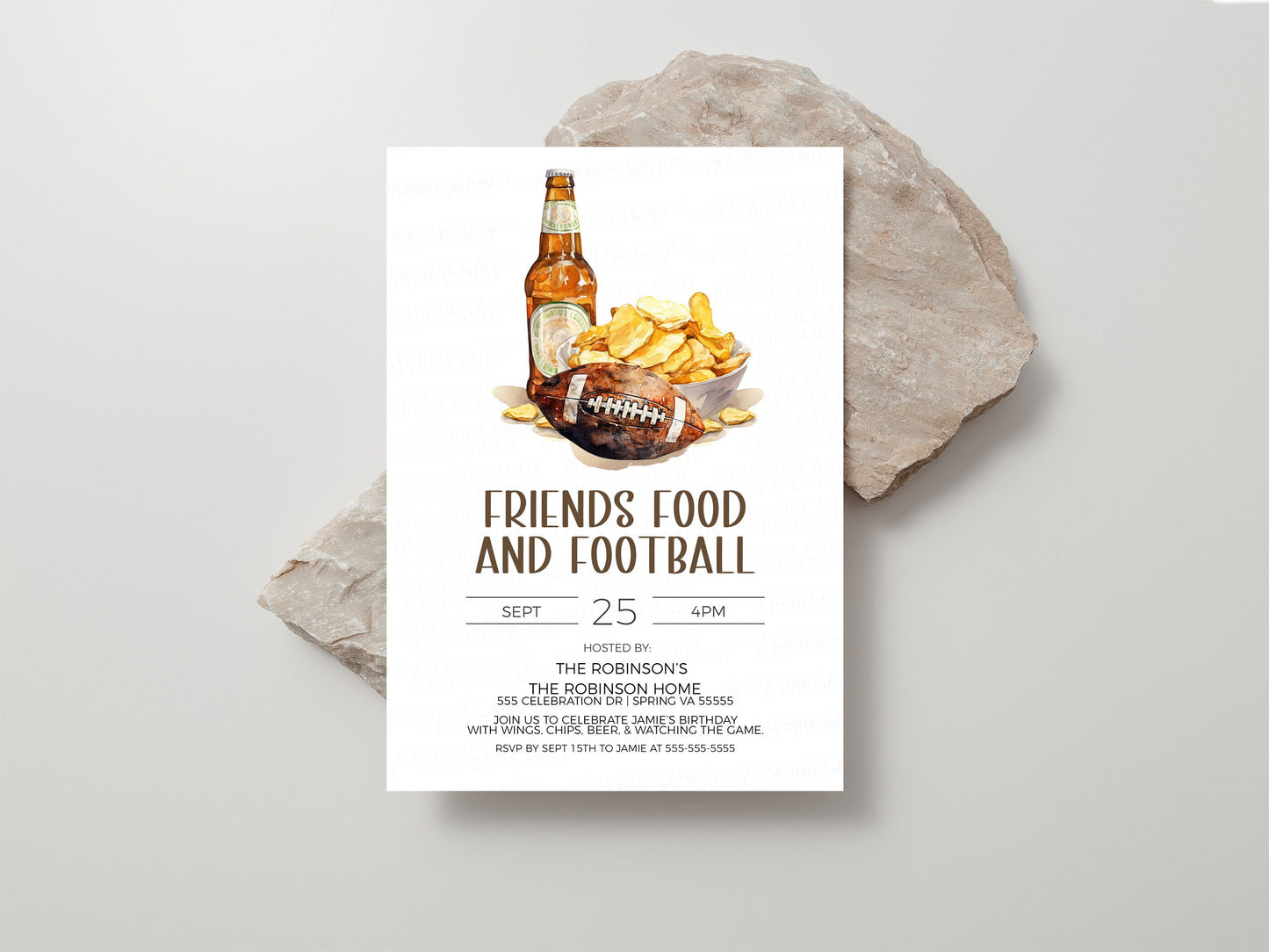 Football Party Invitation, Friends Food & Football Invite, BBQ Burger Beer Football Big Game, 20th 25th 30th 35th 40th 45th 50th Party