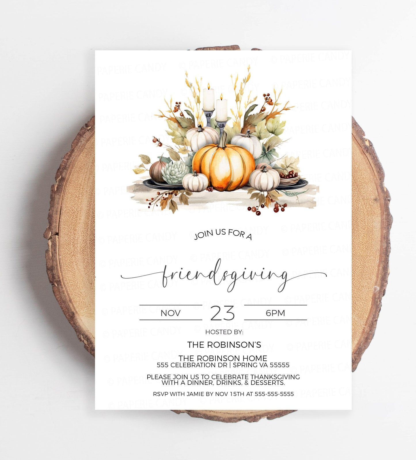 Friendsgiving Invitation, Thanksgiving Friends Party Invite, Fall Dinner Brunch Lunch Breakfast, Watercolor Pumpkins, Printable Template