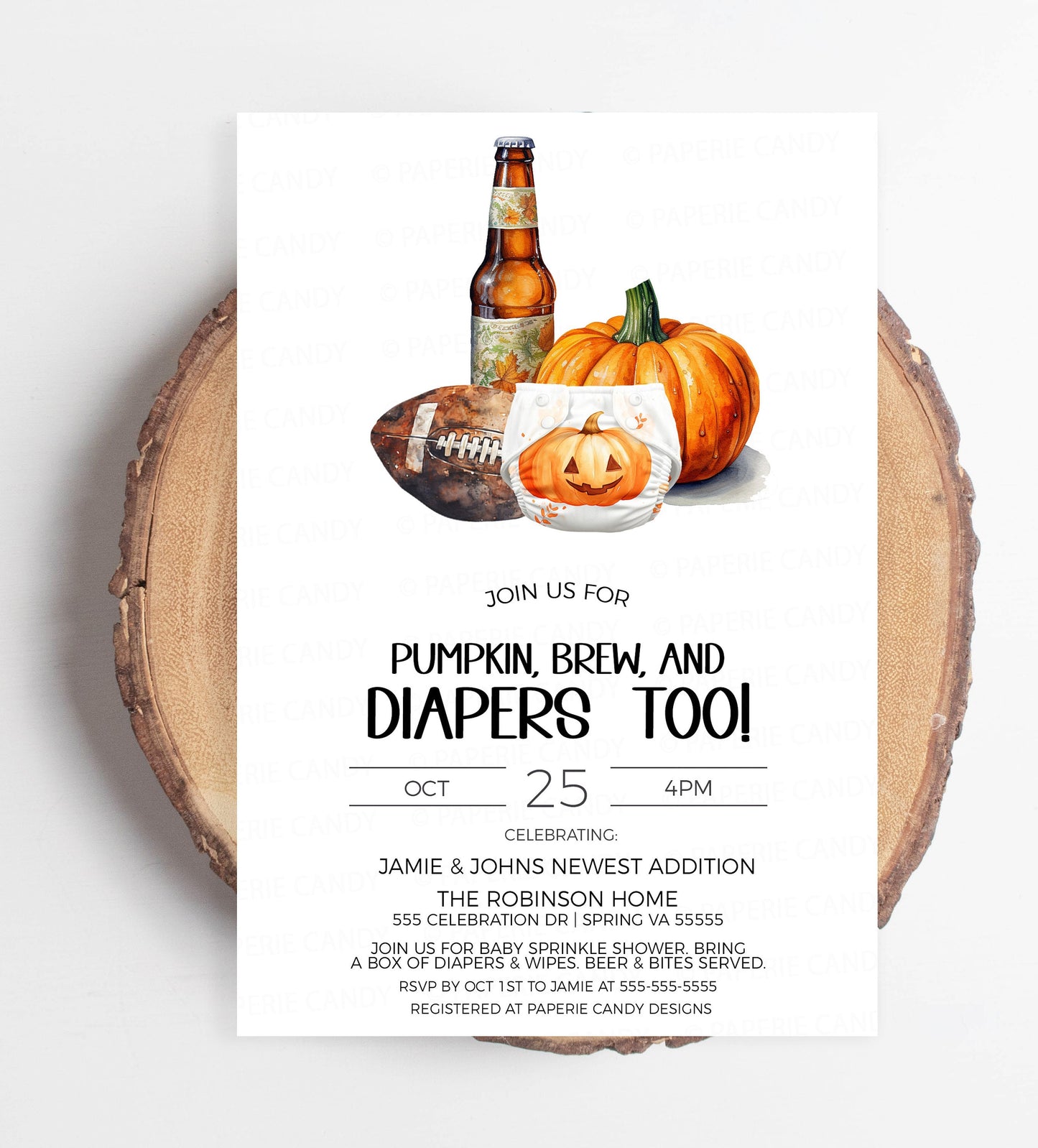 Fall Football Diaper Shower Invitation, Pumpkin Beer Football Diaper Invite, Fall Baby Sprinkle, Couples Baby Shower, Editable Printable