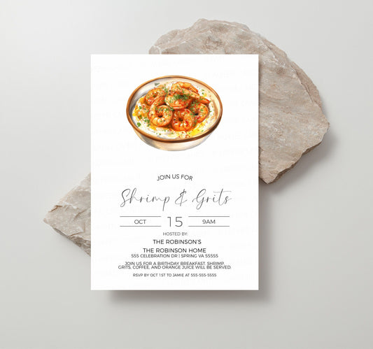 Shrimp And Grits Invitation, Rise & Shine It's Breakfast Time, Birthday Breakfast Party Invite, Southern Breakfast, Editable Printable