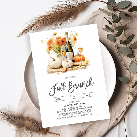 Fall Brunch Invitation, Autumn Brunch Invite, Birthday Engagement Morning After Wedding, Champagne Bridal Shower, Wedding Rehearsal