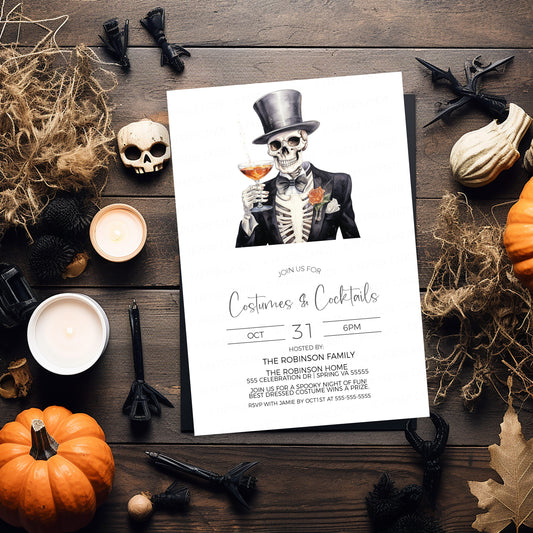 Halloween Costumes & Cocktails Invitation, Costume Party Invite, Costume Contest Dinner, Happy Hour Adult Party, Editable Printable