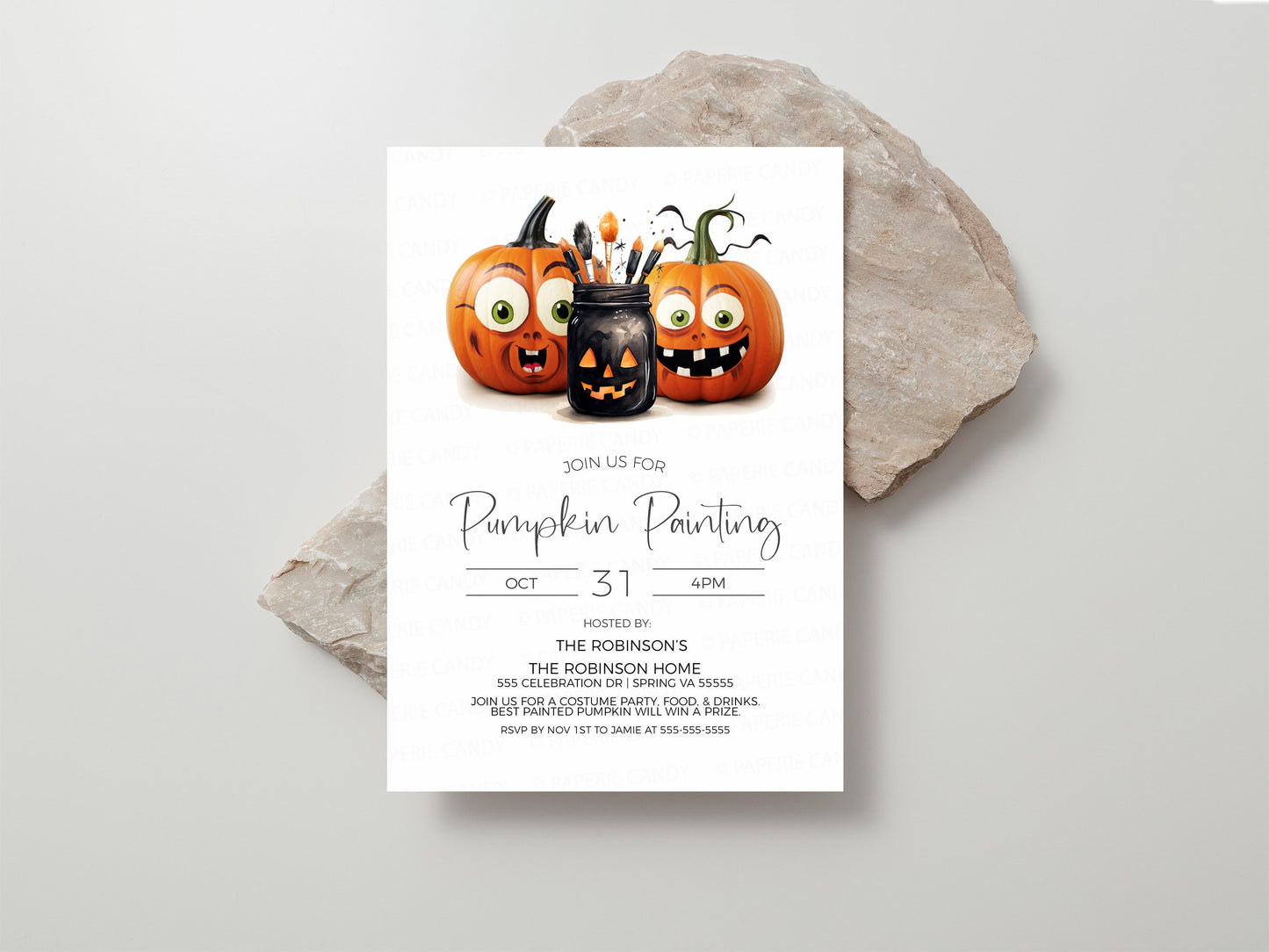 Pumpkin Painting Party Invitation, Jack-o-lantern Painting Party Invite, Kids Halloween Party, Pumpkin Pizza School Event Editable Printable