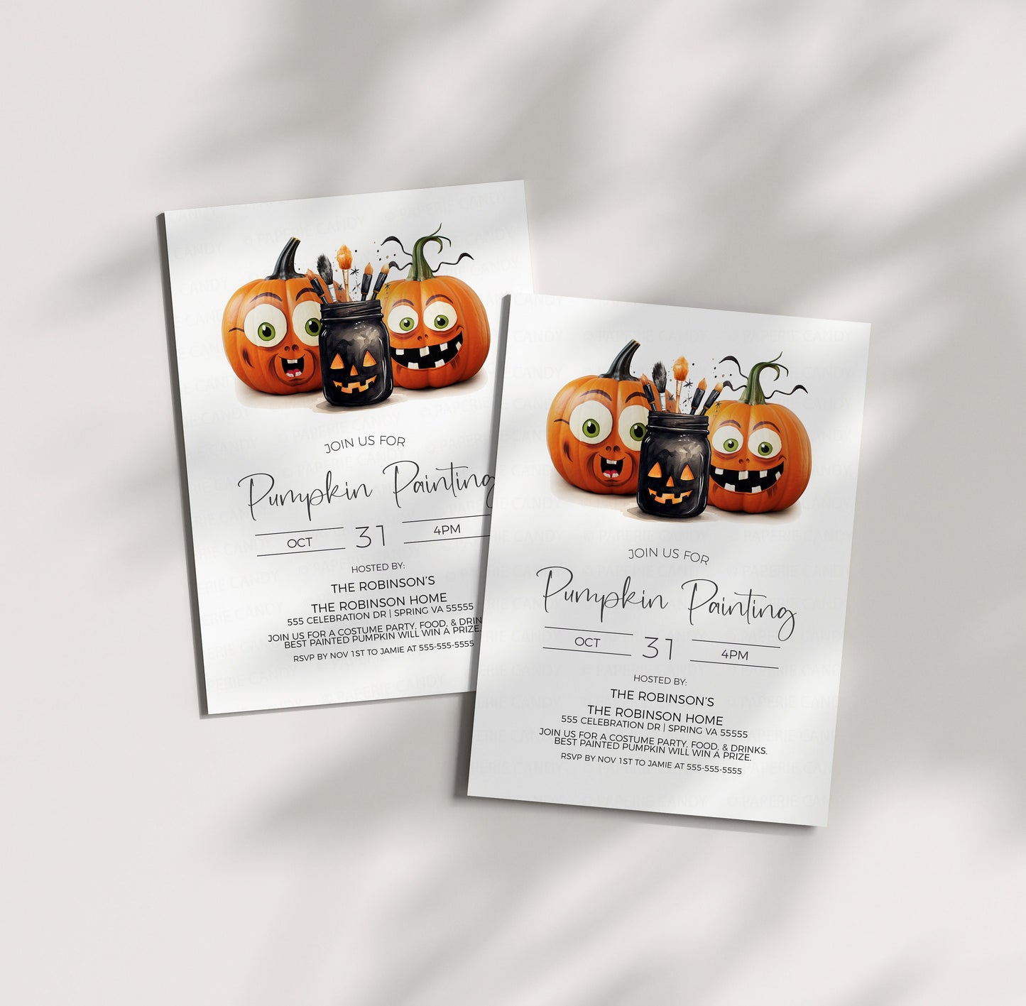 Pumpkin Painting Party Invitation, Jack-o-lantern Painting Party Invite, Kids Halloween Party, Pumpkin Pizza School Event Editable Printable