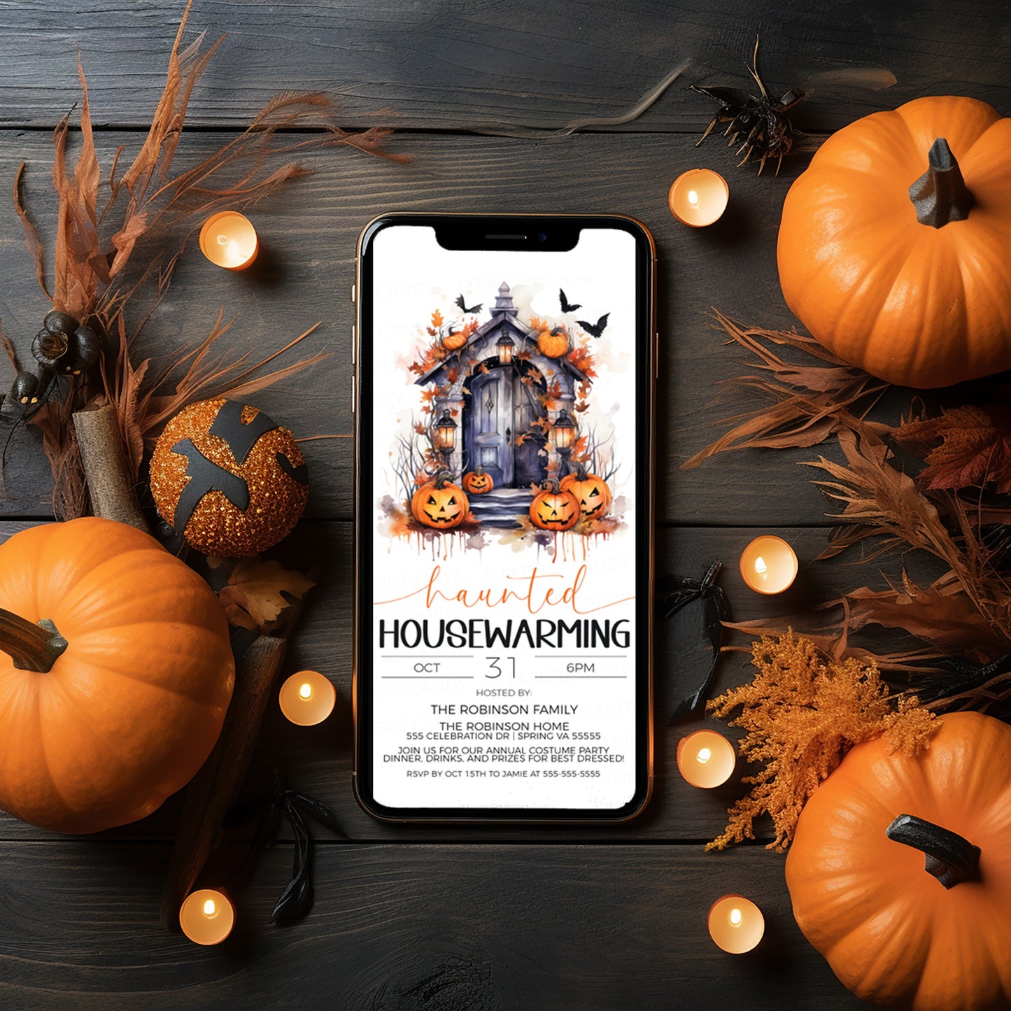 Halloween Haunted Housewarming Invitation, New Home Halloween Invite, Autumn Fall Costume Party, Address Change, Editable Printable Template