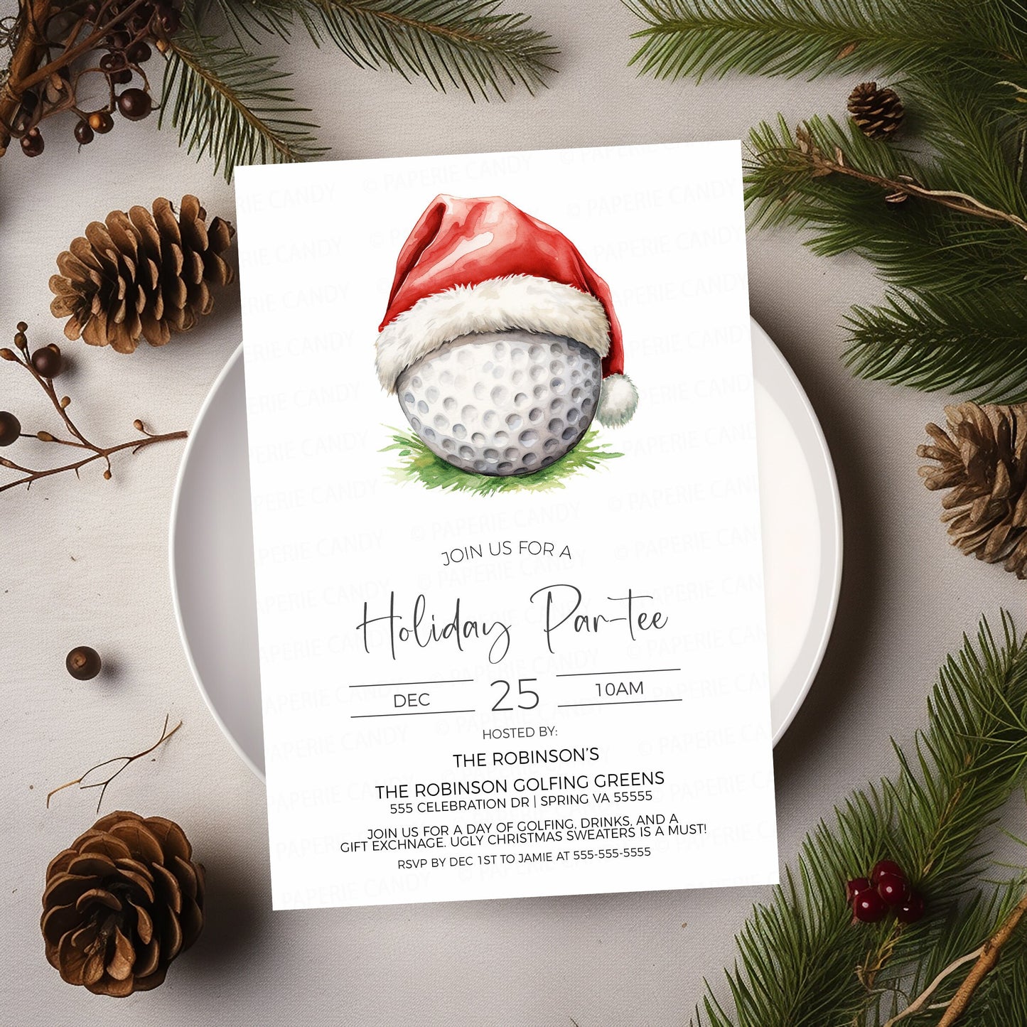 Christmas Golf Invitation, Winter Holiday Golfing Par-tee Invite, Golf Company Party, Golf Ugly Sweater Party, Editable Printable Template
