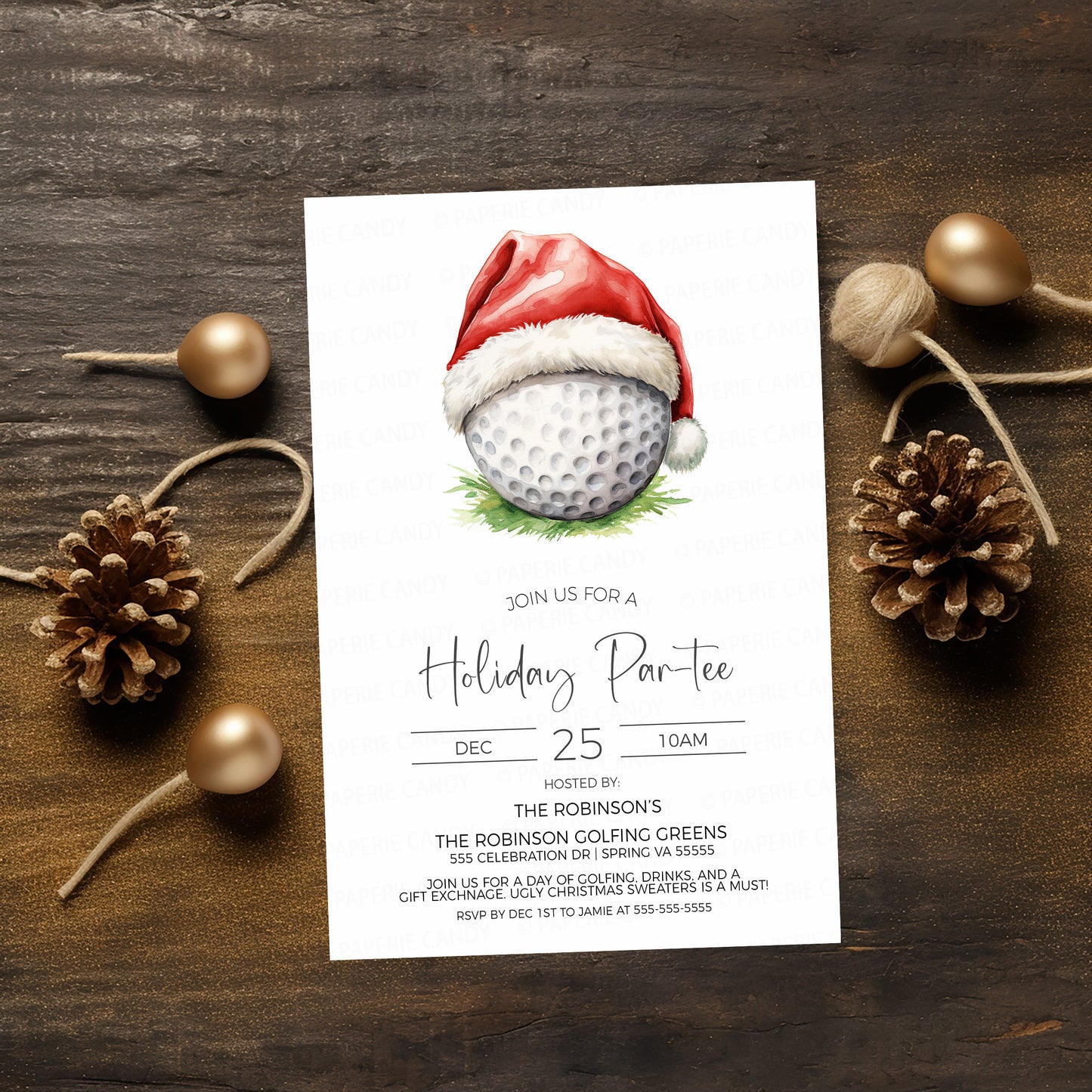 Christmas Golf Invitation, Winter Holiday Golfing Par-tee Invite, Golf Company Party, Golf Ugly Sweater Party, Editable Printable Template