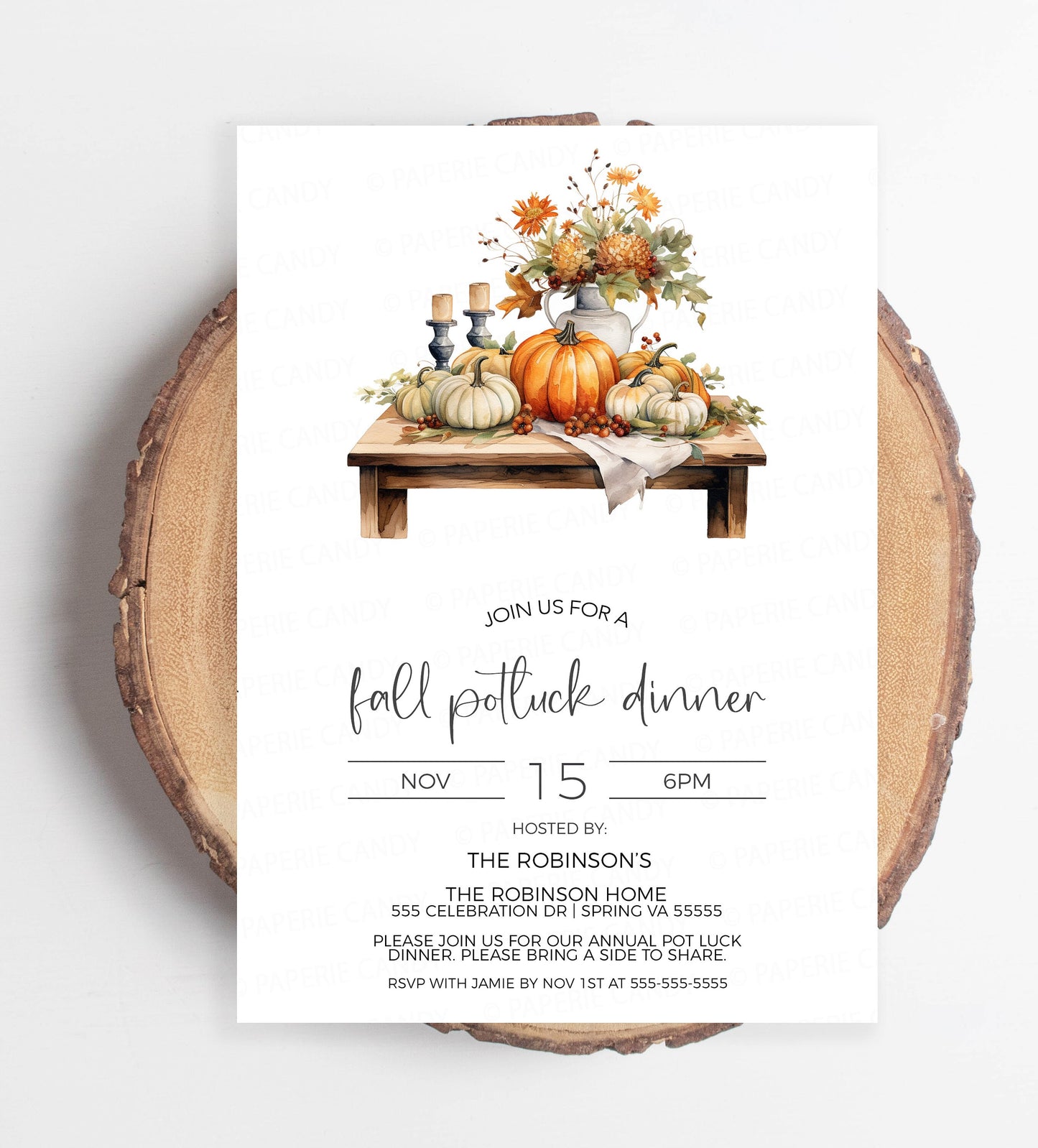 Fall Potluck Invitation, Thanksgiving Potluck Invite, Autumn Dinner Brunch Lunch, Church Company Business Potluck, Printable Template