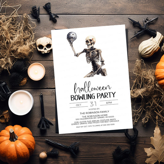 Halloween Bowling Party Invitation, Halloween Bowling Costume Party Invite, Birthday Night, Bowling Tournament, Cosmic Bowling, Digital