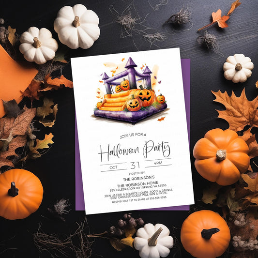 Halloween Bounce House Party Invitation, Costume Party Invite, Kids Birthday Party, Family Fun Event, Neighborhood Party, Editable Printable